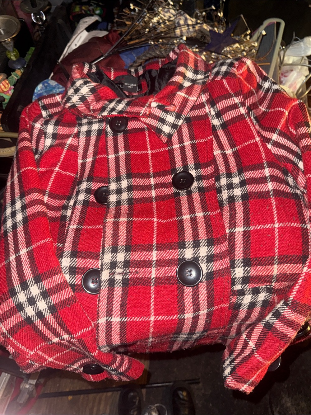 Rue21 Red & Black & White Plaid Pea Coat!!